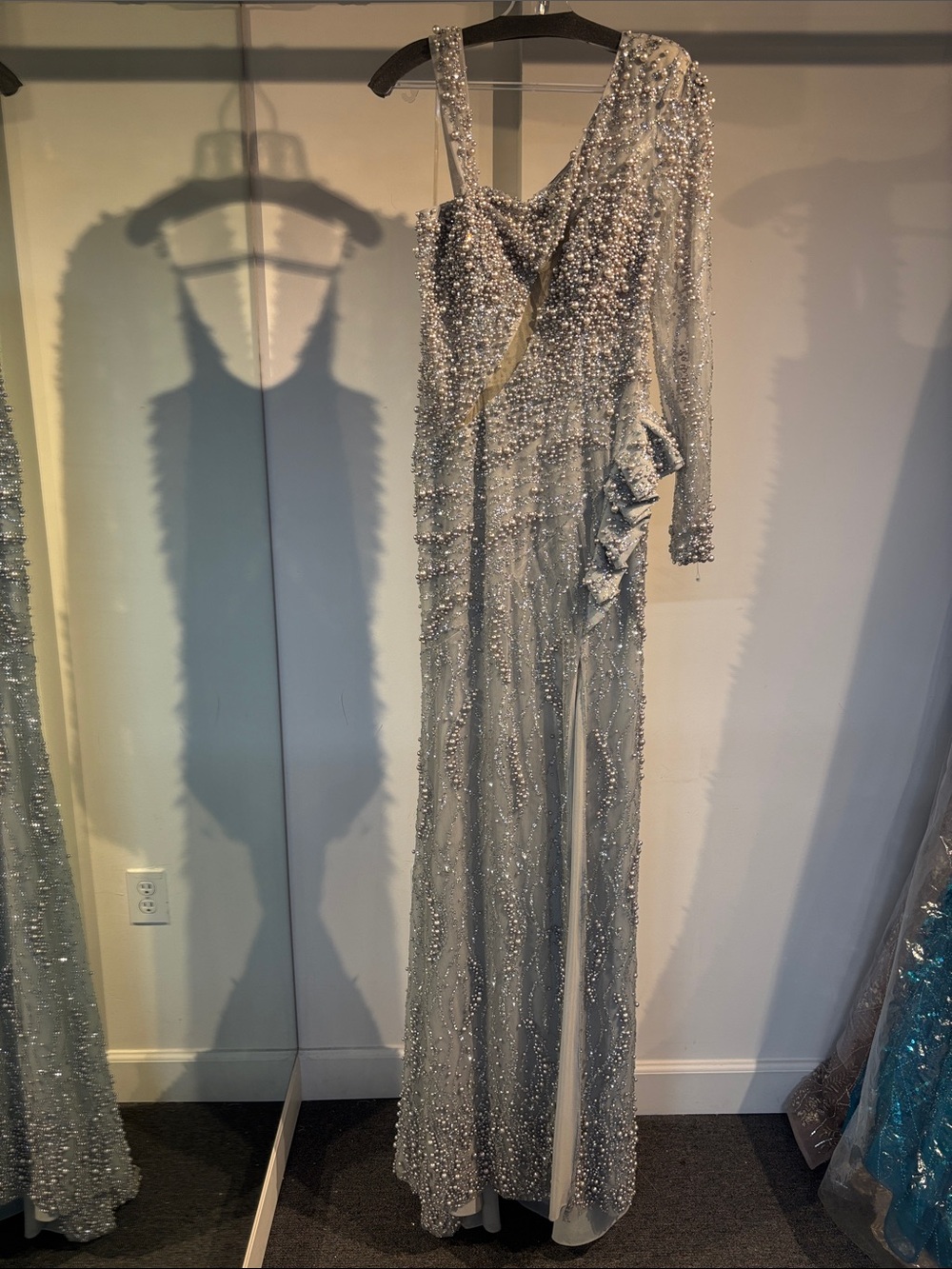 Catwalk Couture 10247 Silver One-Shoulder Beaded Evening Gown